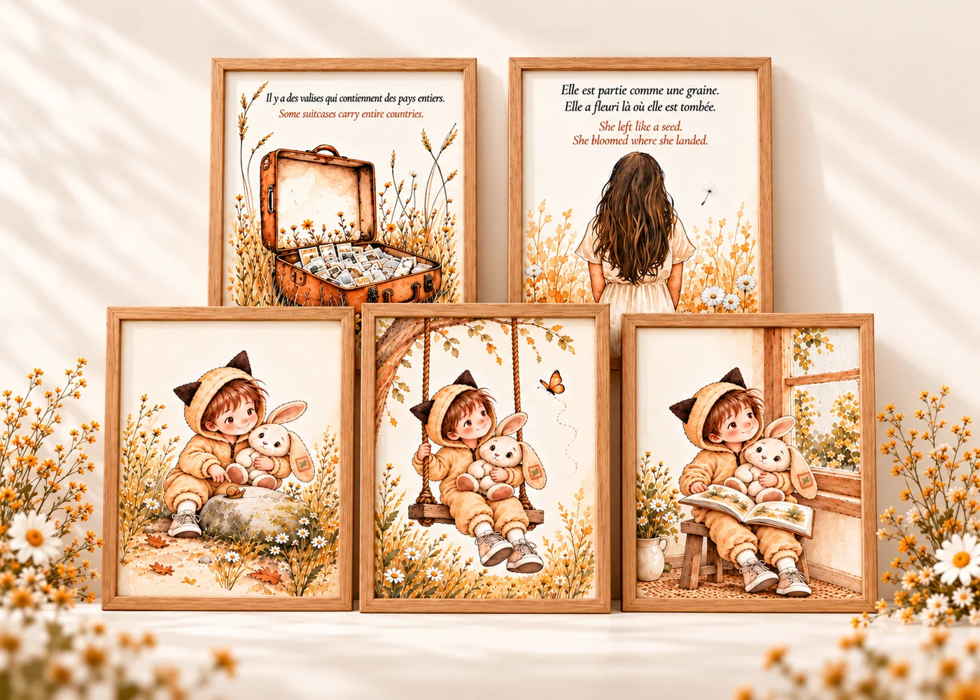 Vintage storybook nursery prints, set of three